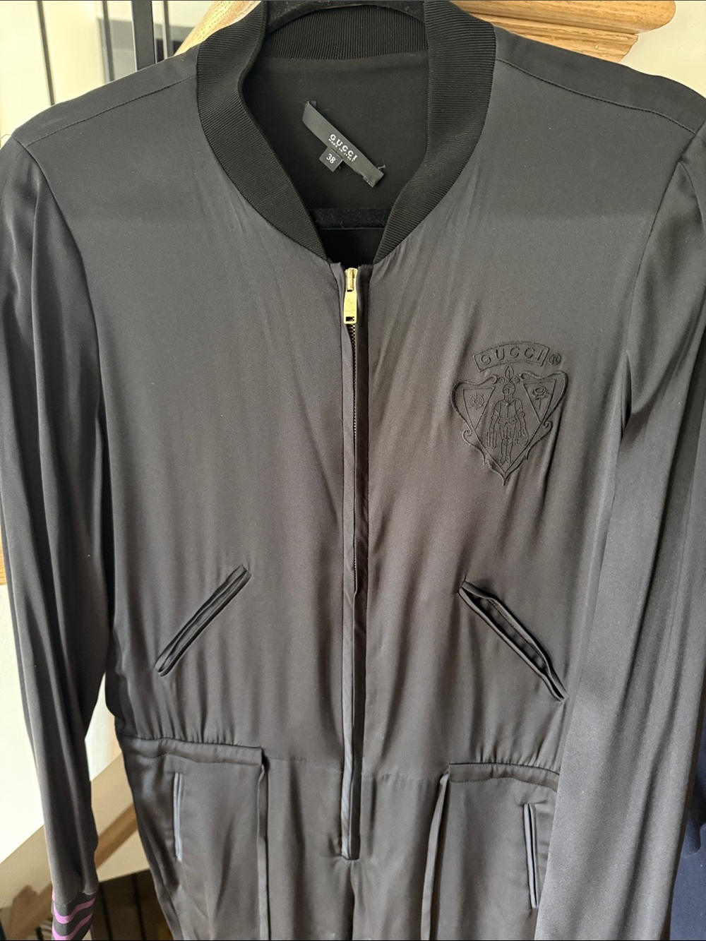 Gucci Women’s Black Jumpsuit with Embroidered Crest